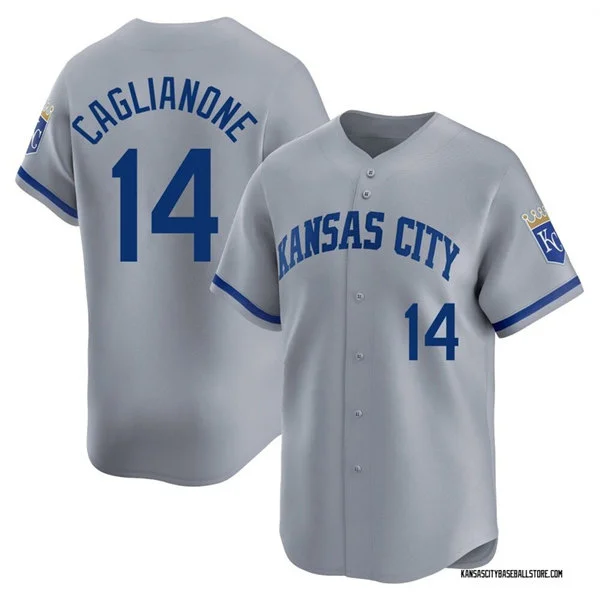 Mens Kansas City Royals #14 Jac Caglianone Nike Gray Road Limited Jersey