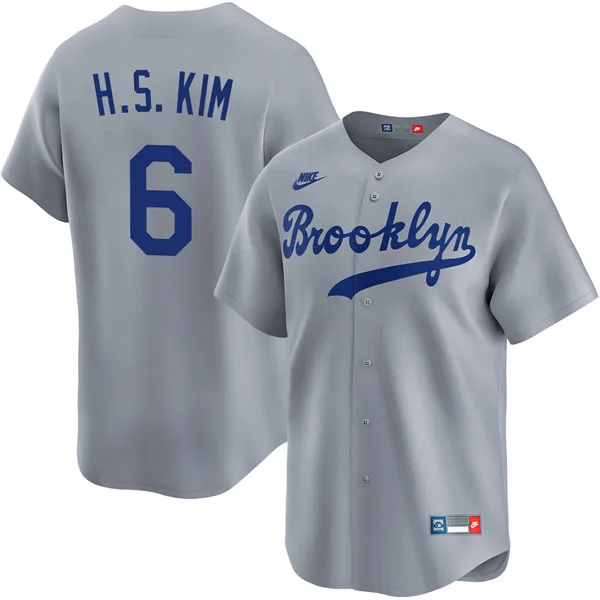 Mens Los Angeles Dodgers #6 Hyeseong Kim Nike Gray Throwback Cooperstown Collection Limited Jersey