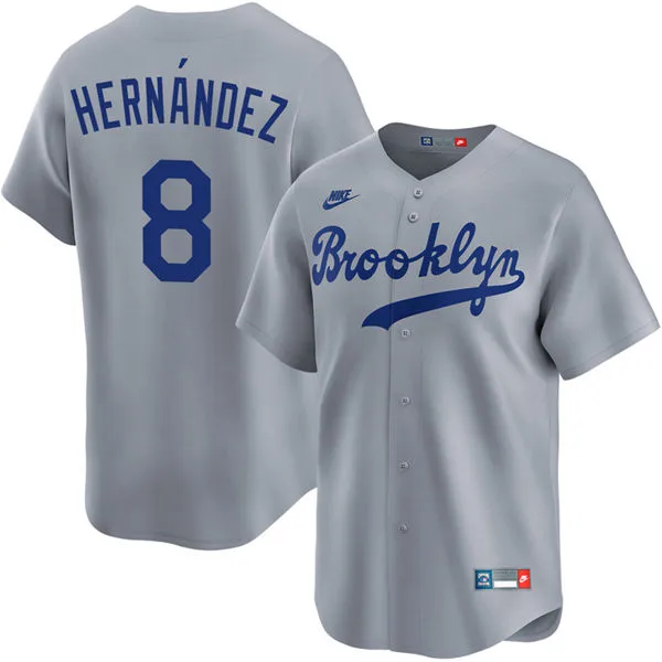 Mens Los Angeles Dodgers #8 Kike Hernandez Nike Gray Throwback Cooperstown Collection Limited Jersey