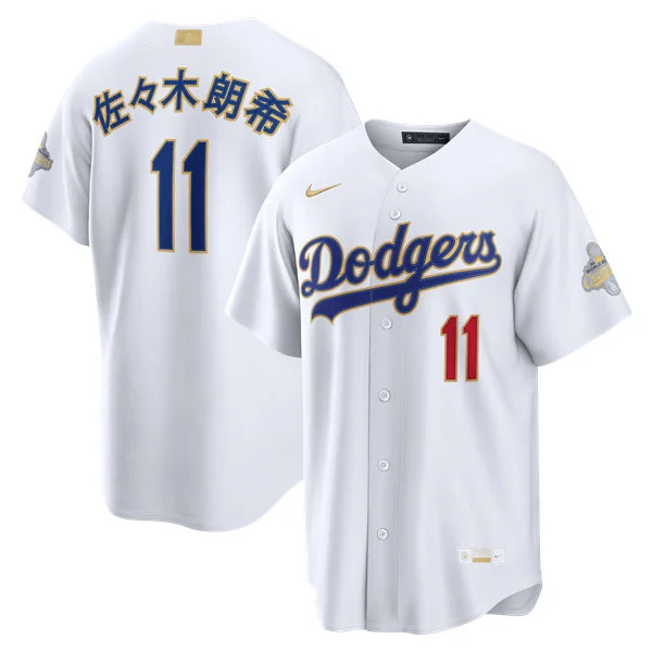 Womens Los Angeles Dodgers #11 Roki Sasaki Kanji Name Nike 2026 White Gold Collection Stadium Limited Jersey