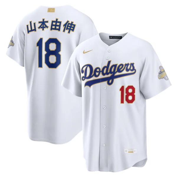 Womens Los Angeles Dodgers #18 Yoshinobu Yamamoto Kanji Name Nike 2026 White Gold Collection Stadium Limited Jersey