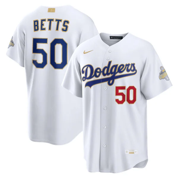 Womens Los Angeles Dodgers #50 Mookie Betts  Nike 2026 White Gold Collection Stadium Limited Jersey