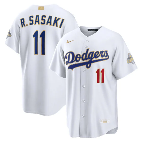Womens Los Angeles Dodgers #11 Roki Sasaki Nike 2026 White Gold Collection Stadium Limited Jersey