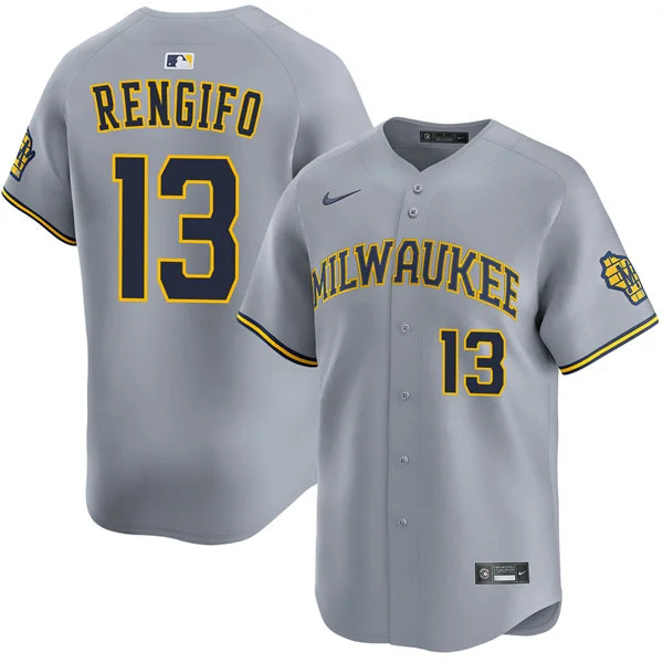 Mens Milwaukee Brewers #13 Luis Rengifo Nike Gray Road Limited Jersey