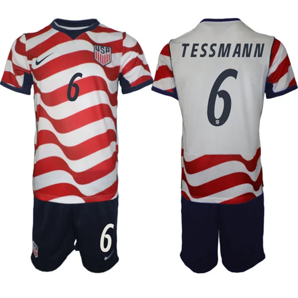 Mens USA National Team #6 Tanner Tessmann Home White 2026 FIFA World Cup Soccer Jersey Kit