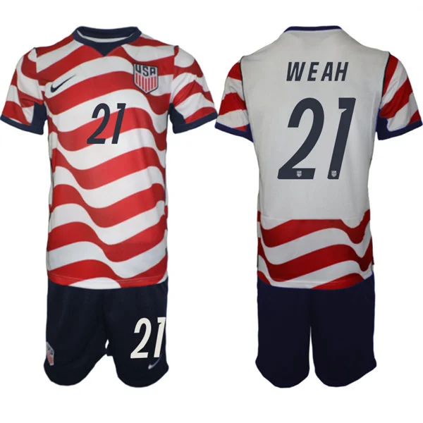 Mens USA National Team #21 Timothy Weah Home White 2026 FIFA World Cup Soccer Jersey Kit