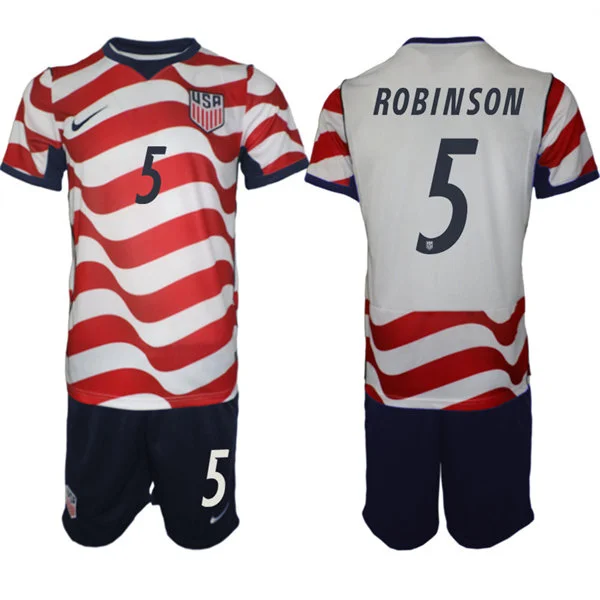 Mens USA National Team #5 Antonee Robinson Home White 2026 FIFA World Cup Soccer Jersey Kit