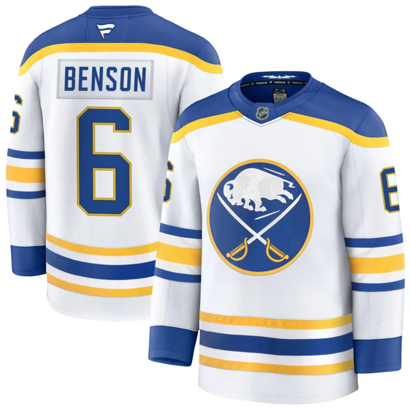 Men's Buffalo Sabres #6 Zach Benson Fanatics White Royal Away Premium Jersey