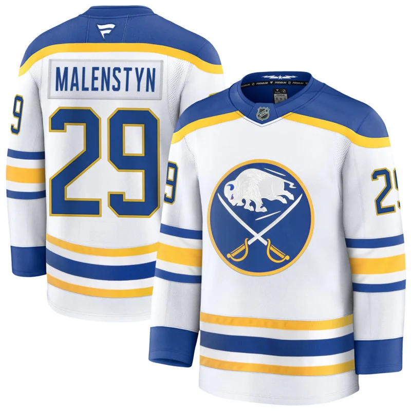 Men's Buffalo Sabres #29 Beck Malenstyn Fanatics White Royal Away Premium Jersey