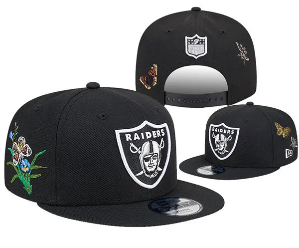 Las Vegas Raiders Black Floral Butterfly Snapback Hat YD316214 (6)