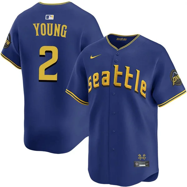 Men's Seattle Mariners #2 Cole Young Nike Royal City Connect Limited Jersey
