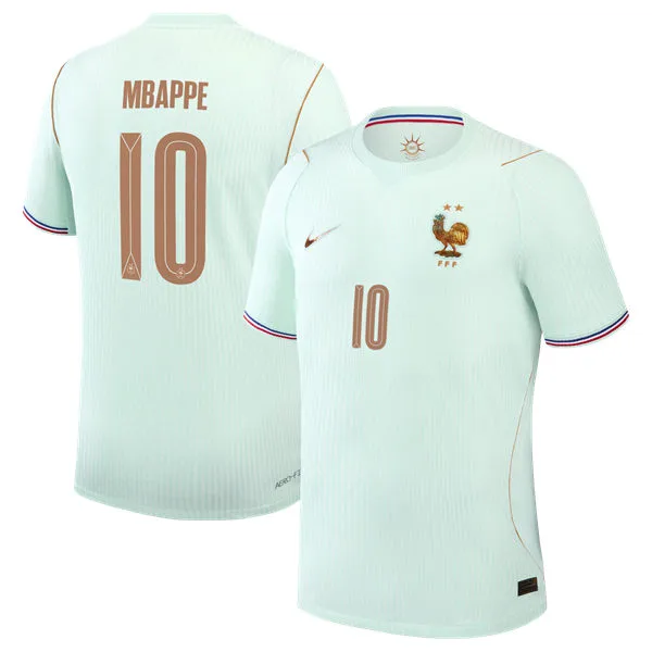 Mens France National Team #10 Kylian Mbappe Green Away 2026 FIFA World Cup Soccer Jersey