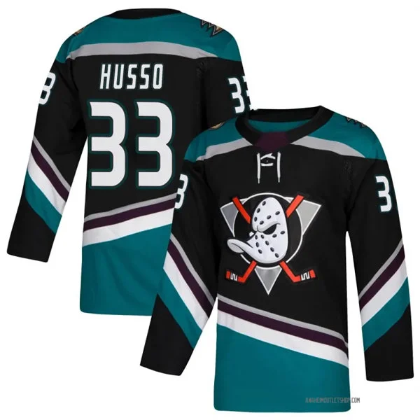 Mens Anaheim Ducks #33 Ville Husso Fanatics Black Alternate Premium Jersey