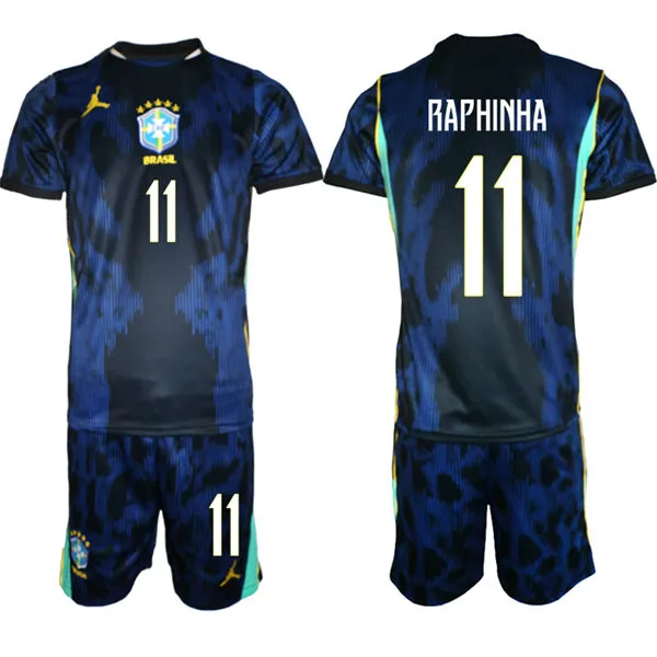 Mens Brazil #11 Raphinha 2026 Blue Away FIFA World Cup Soccer Jersey Kit