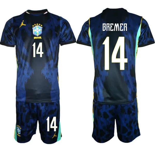 Mens Brazil #14 BREMER 2026 Blue Away FIFA World Cup Soccer Jersey Kit