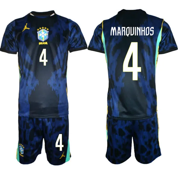 Mens Brazil #4 Marquinhos 2026 Blue Away FIFA World Cup Soccer Jersey Kit