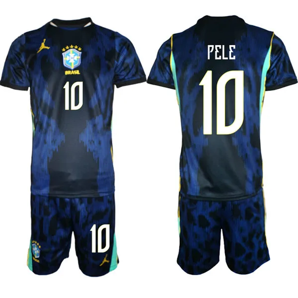 Mens Brazil #10 PELE 2026 Blue Away FIFA World Cup Soccer Jersey Kit
