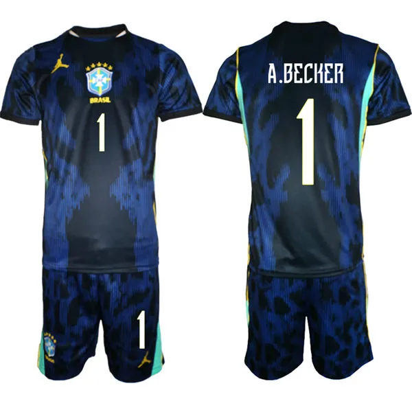 Mens Brazil #1 Alisson Becker 2026 Blue Away FIFA World Cup Soccer Jersey Kit
