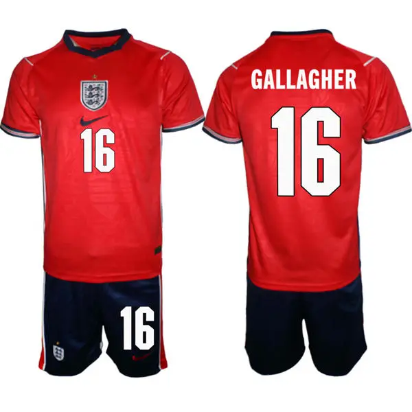 Mens England National Team #16 Conor Gallagher Away Red 2026 FIFA World Cup Soccer Jersey Kit