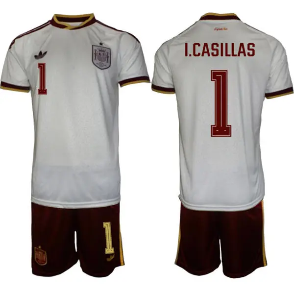Mens Spain National Team #1 Iker Casillas White Away 2026 FIFA World Cup Soccer Jersey Kit