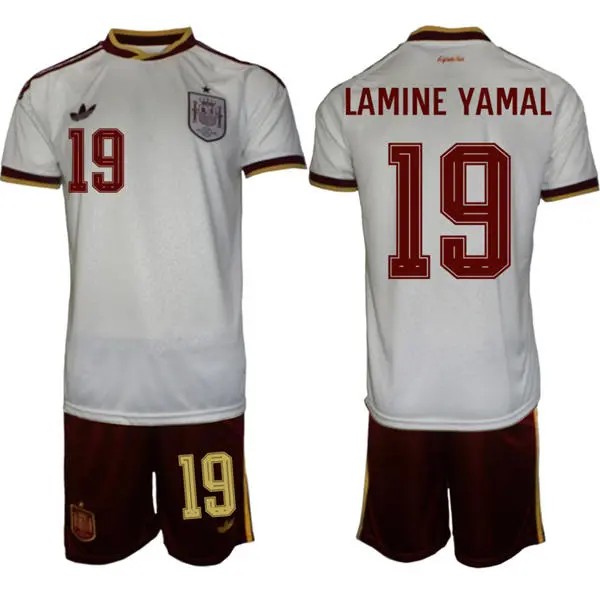 Mens Spain National Team #19 Lamine Yamal White Away 2026 FIFA World Cup Soccer Jersey Kit