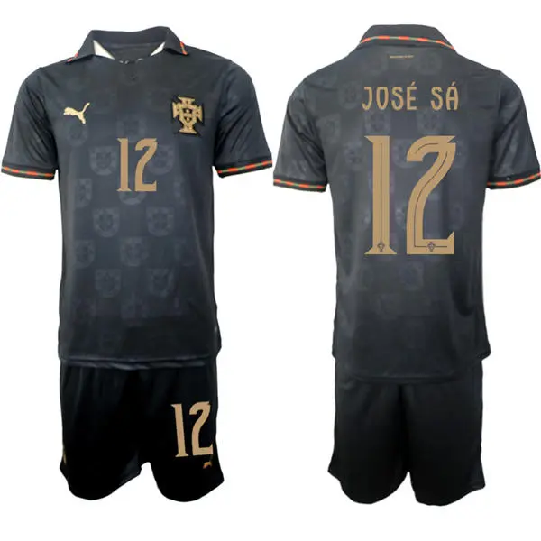 Mens Portugal National Team #12 Jose Sa 2026 Pantera Negra Eusebio Special Edition Black Jersey Kit