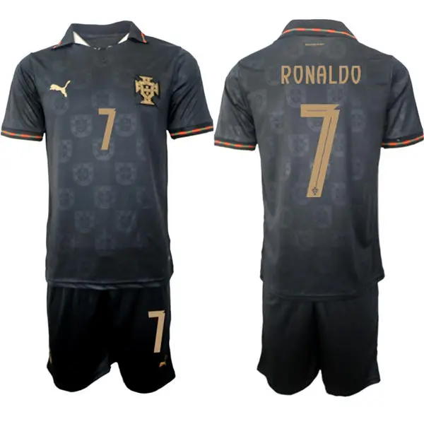 Mens Portugal National Team #7 Cristiano Ronaldo 2026 Pantera Negra Eusebio Special Edition Black Jersey Kit