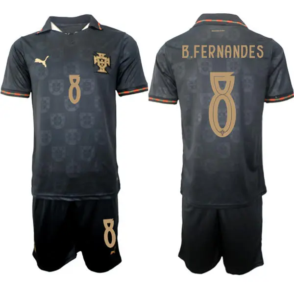 Mens Portugal National Team #8 Bruno Fernandes 2026 Pantera Negra Eusebio Special Edition Black Jersey Kit