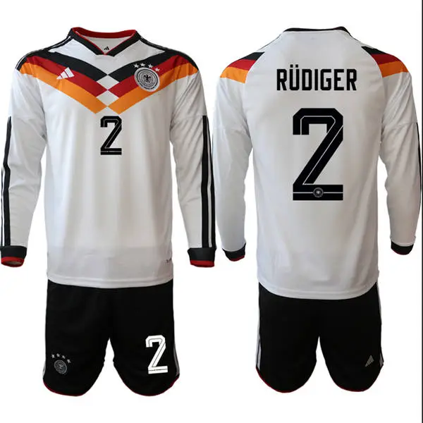 Mens Germany National Team #2 Antonio Rudiger White Long Sleeve 2026 FIFA World Cup Soccer Jersey Kit