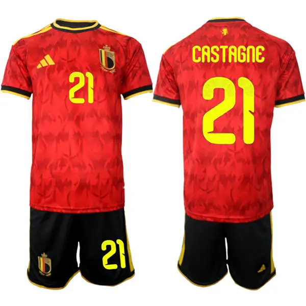 Men's Belgium National Team #21 Timothy Castagne Home Red 2026 FIFA World Cup Soccer Jersey Kit