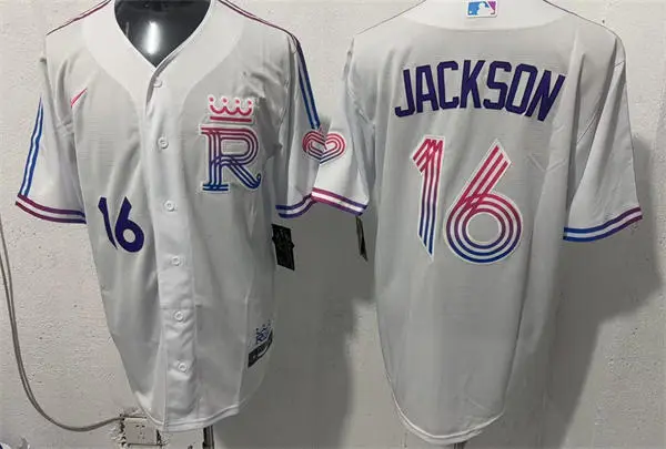 Mens Kansas City Royals Retired Player #16 Bo Jackson 2026 White Forever Fountains City Connect Stadium Jersey