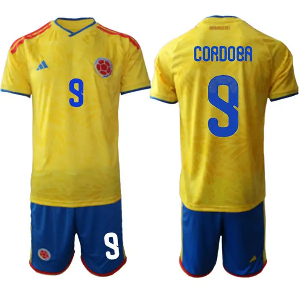 Mens Colombia National Team #9 Jhon Cordoba Yellow Home 2026 FIFA World Cup Soccer Jersey Kit