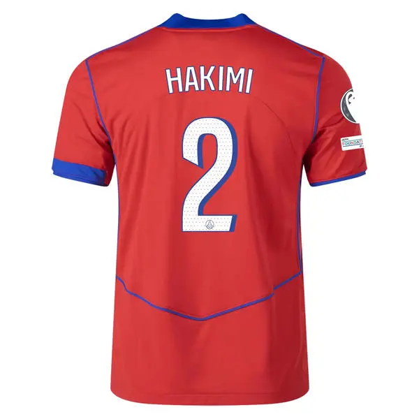 Men's Paris Saint-Germain #2 Achraf Hakimi Nike 2025-26 Red Third Jersey