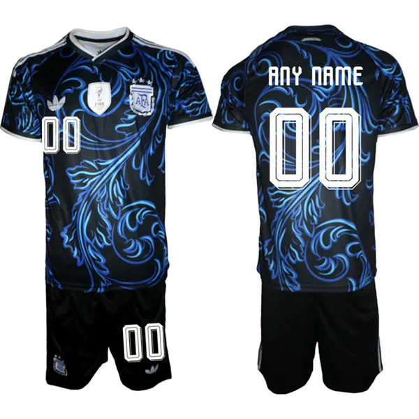 Mens Argentina National 2026 FIFA World Cup Soccer Black Away Custom Jersey Kit