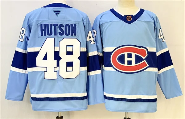 Mens Montreal Canadiens #48 Lane Hutson Blue Reverse Retro 2.0 Premium Jersey