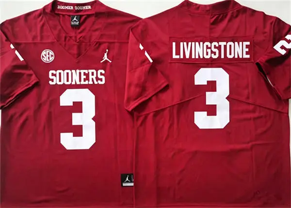 Oklahoma Sooners #3 Parker Livingstone Crimson SEC Football Game Jersey