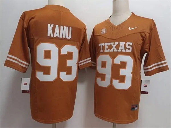 Texas Longhorns #93 Hero Kanu SEC Orange College Football Game Jersey
