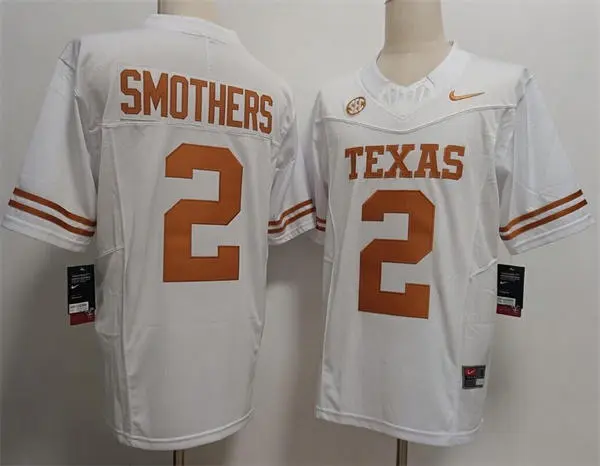 Texas Longhorns #2 Hollywood Smothers SEC White College Football Game Jersey