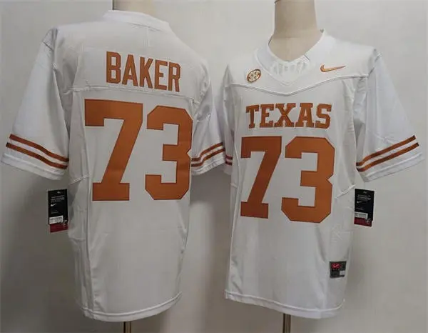 Texas Longhorns #73 Brandon Baker SEC White College Football Game Jersey