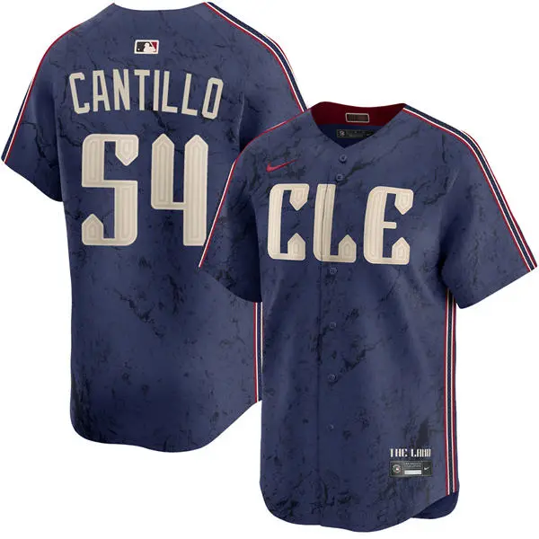 Mens Cleveland Guardians #54 Joey Cantillo Nike Navy City Connect Limited Jersey