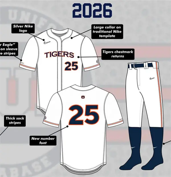 Auburn Tigers Custom 2026 White Tigers Baseball Game Jersey