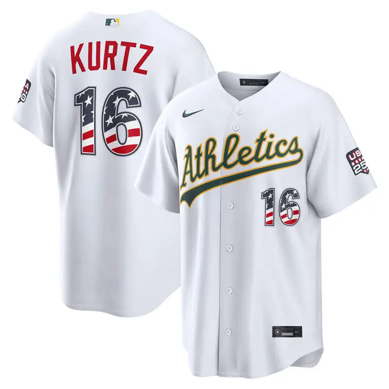 Men's Athletics #16 Nick Kurtz Nike White USA 250 Fourth of July Home Stadium Jersey