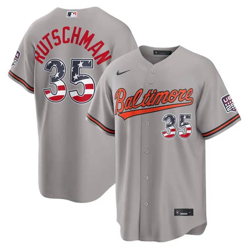 Men's Baltimore Orioles #35 Adley Rutschman Nike Gray USA 250 Fourth of July Road Stadium Jersey