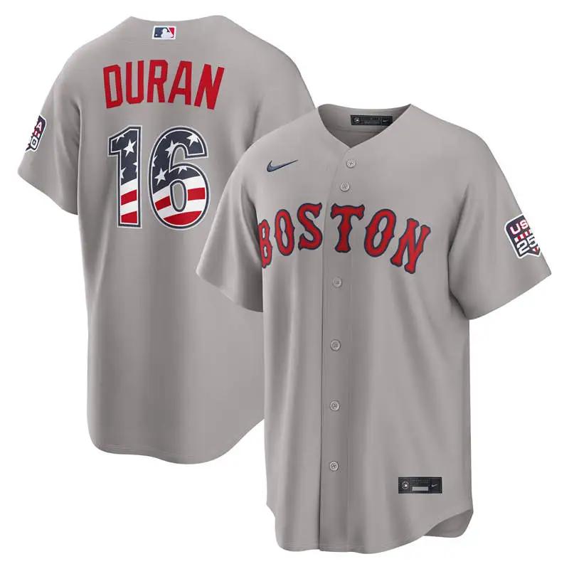 Men's Boston Red Sox #16 Jarren Duran Nike Gray USA 250 Fourth of July Road Stadium Jersey