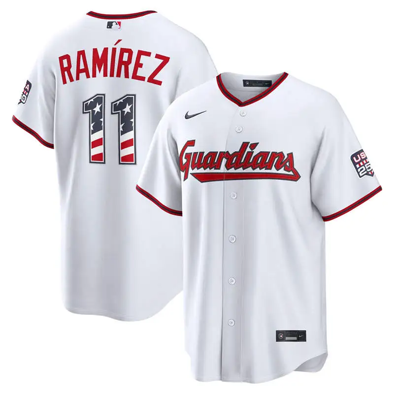 Men's Cleveland Guardians #11 Jose Ramirez Nike White USA 250 Fourth of July Home Stadium Jersey