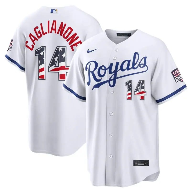 Men's Kansas City Royals #14 Jac Caglianone Nike White USA 250 Fourth of July Home Stadium Jersey
