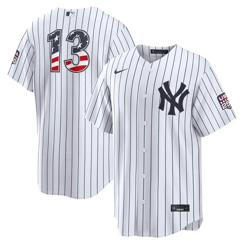 Men's New York Yankees #13 Jazz Chisholm Jr. Nike White USA 250 Fourth of July Home Stadium Jersey