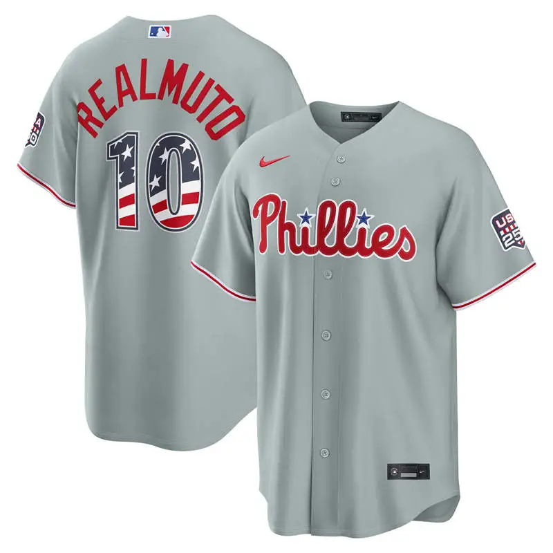 Men's Philadelphia Phillies #10  J.T. Realmuto Nike Gray USA 250 Fourth of July Road Stadium Jersey