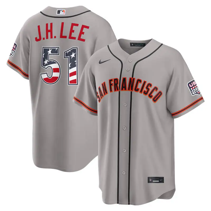 Men's San Francisco Giants #51 Jung Hoo Lee Nike Gray USA 250 Fourth of July Road Stadium Jersey