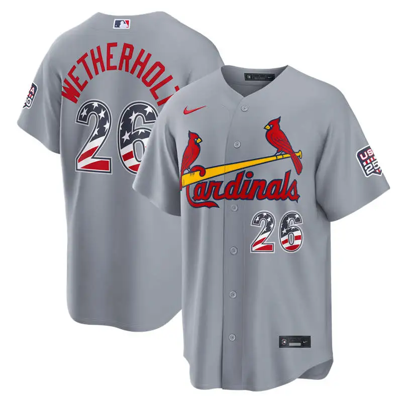 Men's St. Louis Cardinals #26 JJ Wetherholt Nike Gray USA 250 Fourth of July Road Stadium Jersey